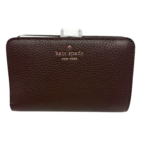 Kate Spade Wallet Lena Medium Bifold Brown Hot Fudge Pebbled Leather Zip Pocket - Picture 1 of 7